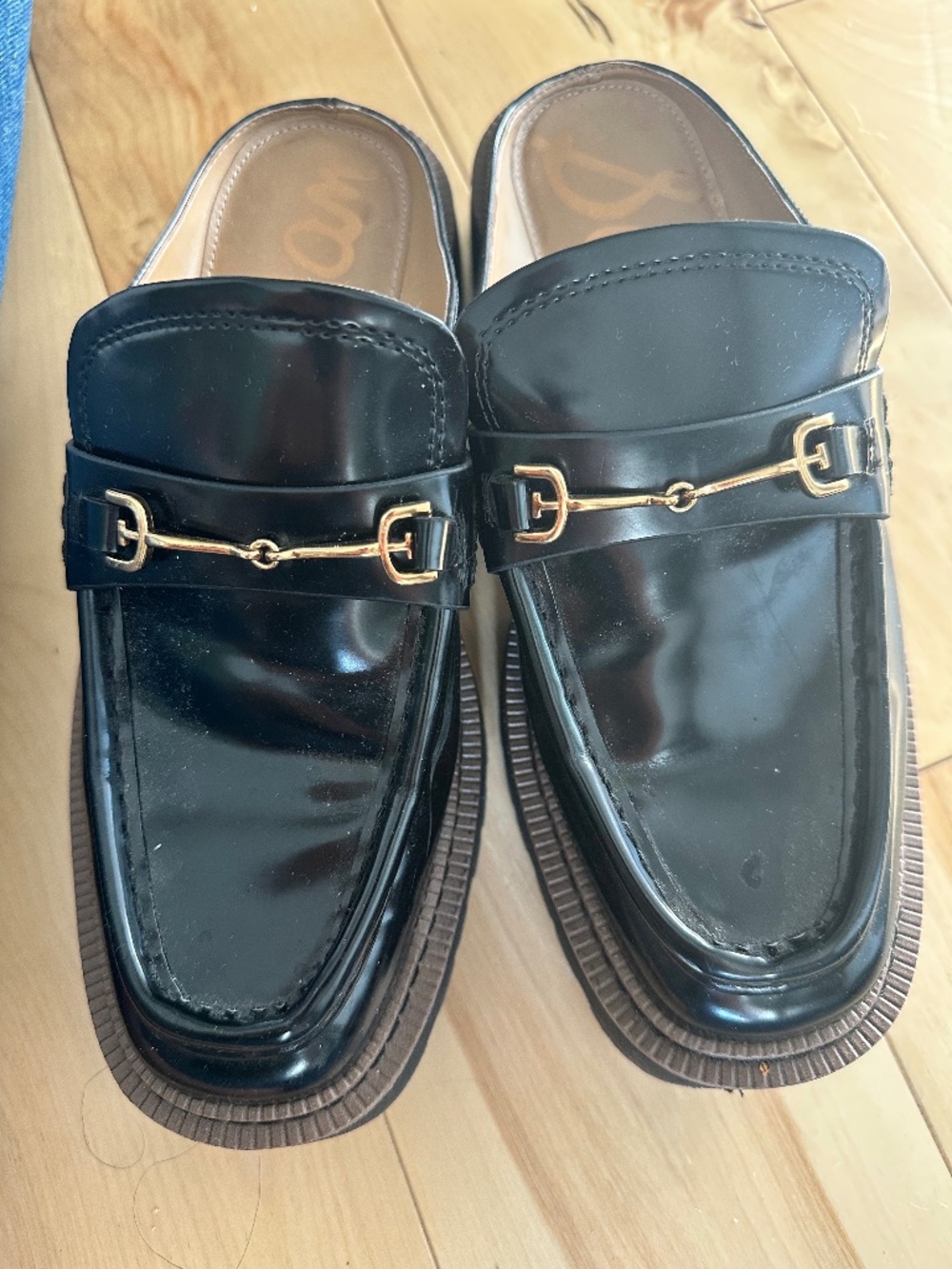 Sam Edelman Black loafer-mule with horse bit and lug sole